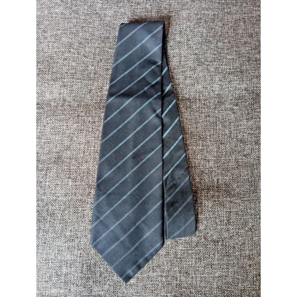Tie 70s 80s 90s Y2K Mens Black Gray Stripe 3.75  Wide 53 Long